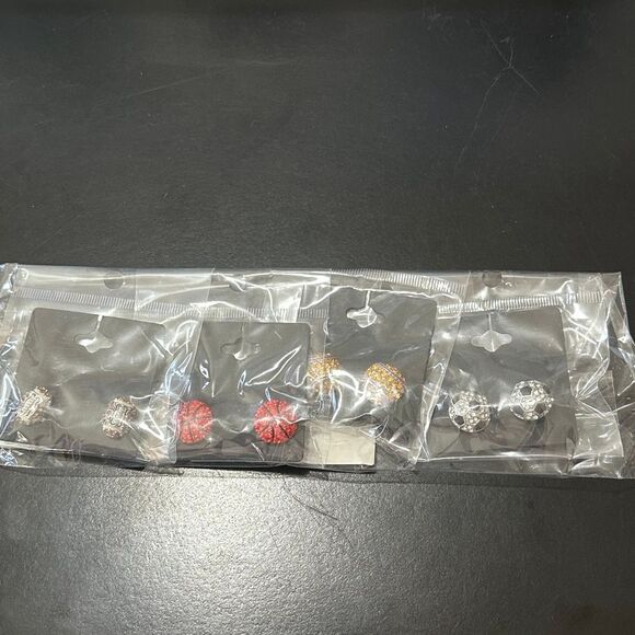 NWT 4 Pairs of Rhinestone Sports Ball Earrings - Picture 6 of 6
